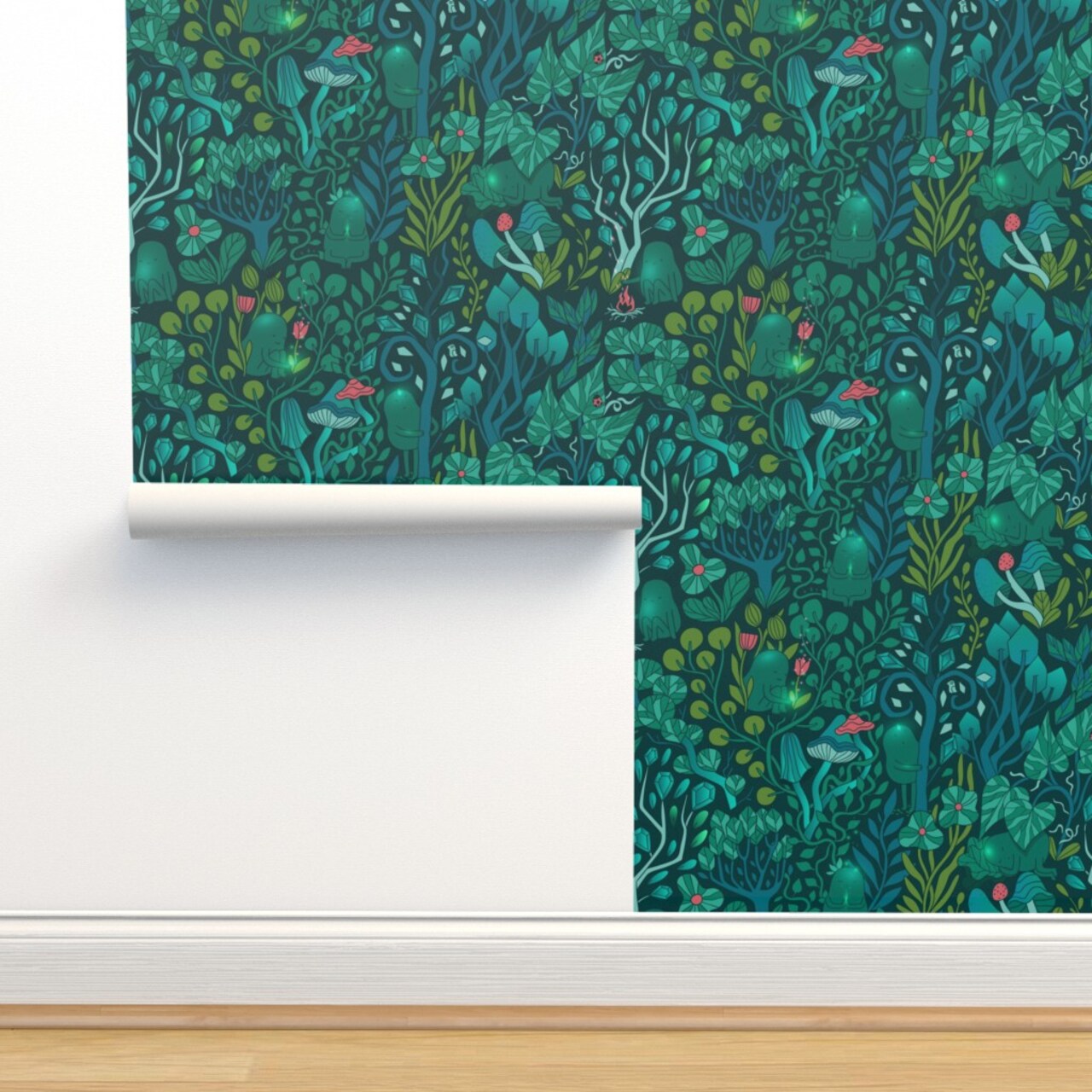 Emerald Forest Fairy Woodland Creatures Green Nature Trees Crystals Magical Mystical Custom Removable Wallpaper by Spoonflower Peel & Stick Wallpaper 2FT Wide